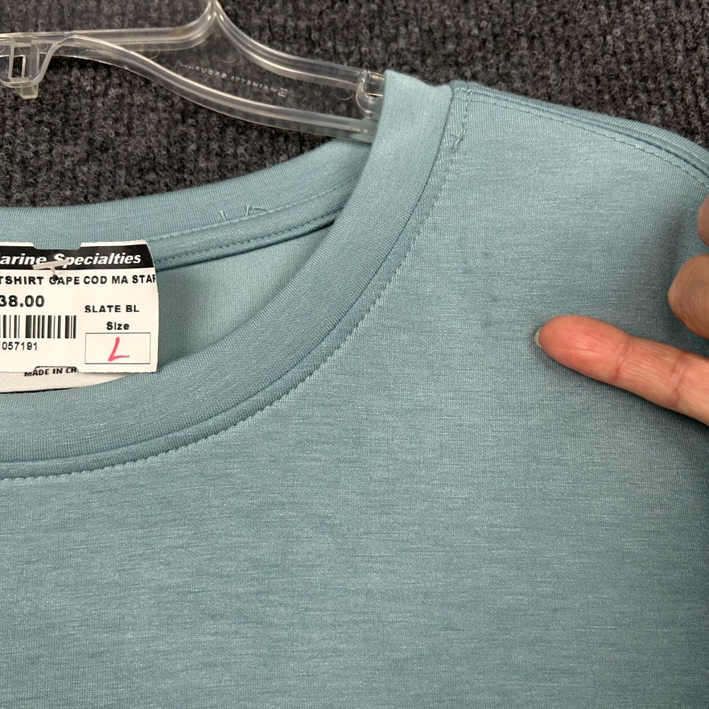 ALL CLOUD Cape Cod Mass. Large Long Sleeve Crop Sweater Slate Blue Beach Coastal - Picture 3 of 13